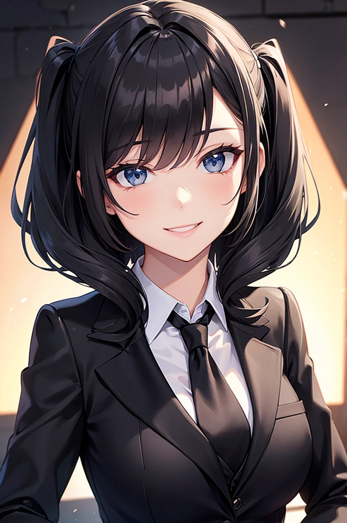 Sexy woman in a black suit smile tie