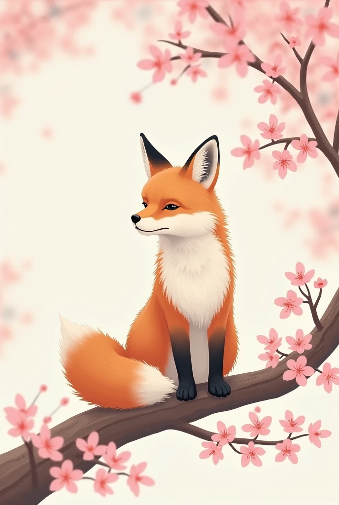Fox on a sakura tree