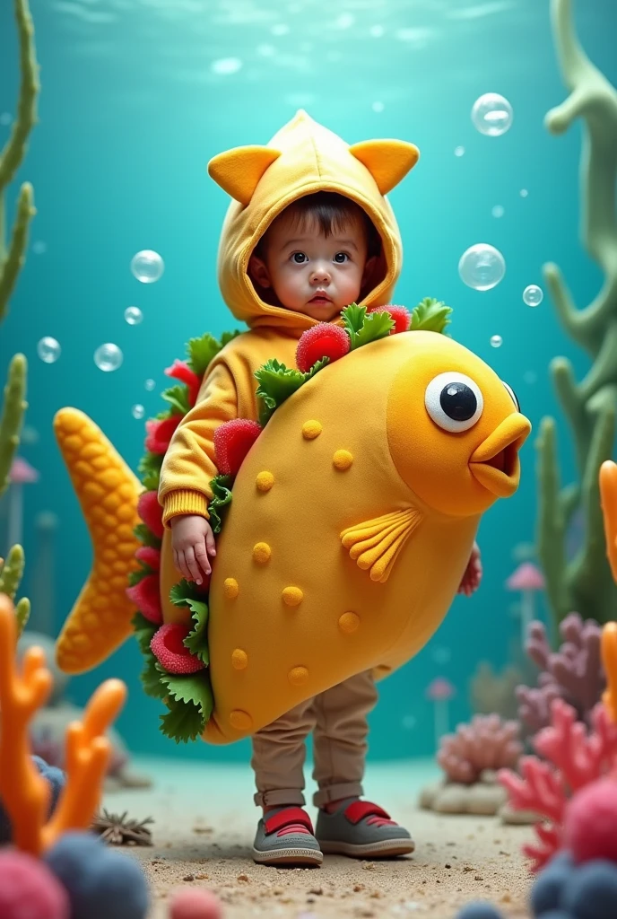 Taco costume for kids dressed as a fish