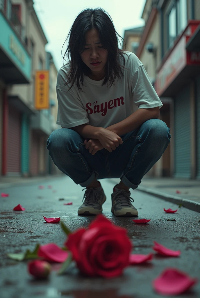 Being emotional,walking on Street, falling down rose,wearied a shirt in the shirt "Sayem" was showed