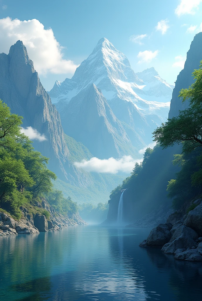 masterpiece, 最high quality, high quality, Very detailedな CG ユニティ 8k 壁紙, landscape, Outdoor, null, cloud, null, No humans, Mountain, landscape, water, wood, blue null, waterfall, cliff, nature, lake, river , cloudy skies, Award-winning photography, Bokeh, Depth of written boundary, High resolution, bloom, chromatic aberration, Photorealism, Very detailed, Trending on Art Station, Trending on CGSociety, Complex, Attention to detail, dramatic, Art on the road