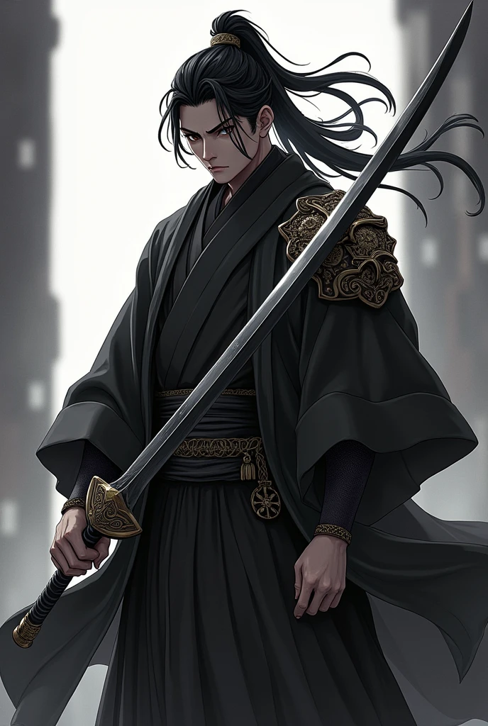 anime styling, Toji Fushiguru, black andwhite, magnificent, cinematic shading, CG anime, with a sword, vred