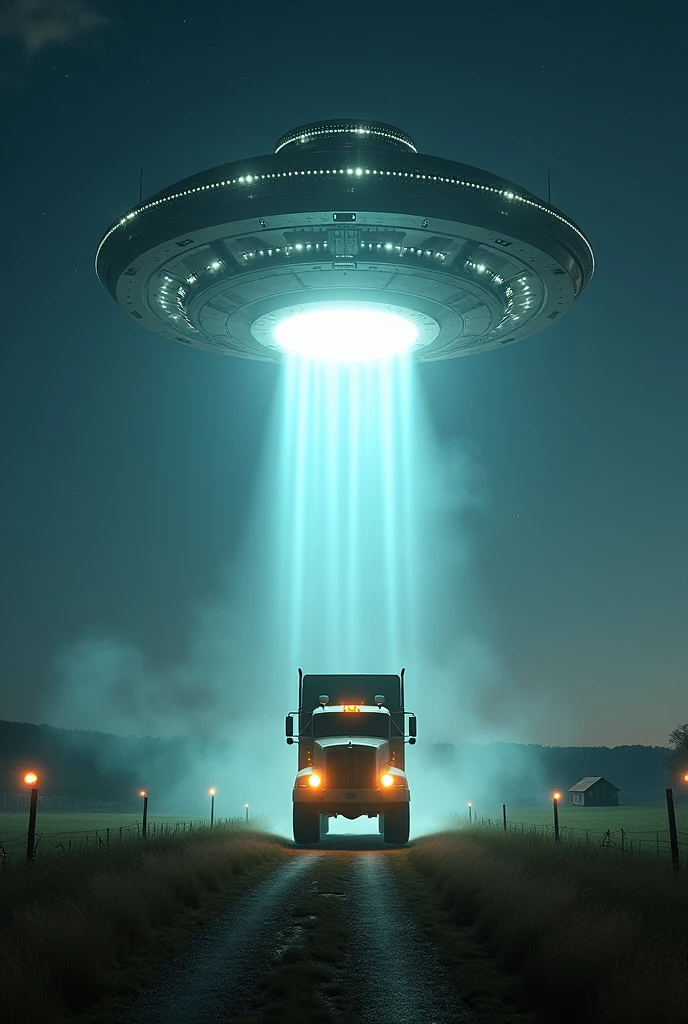 Aliens abducting a truck in the country