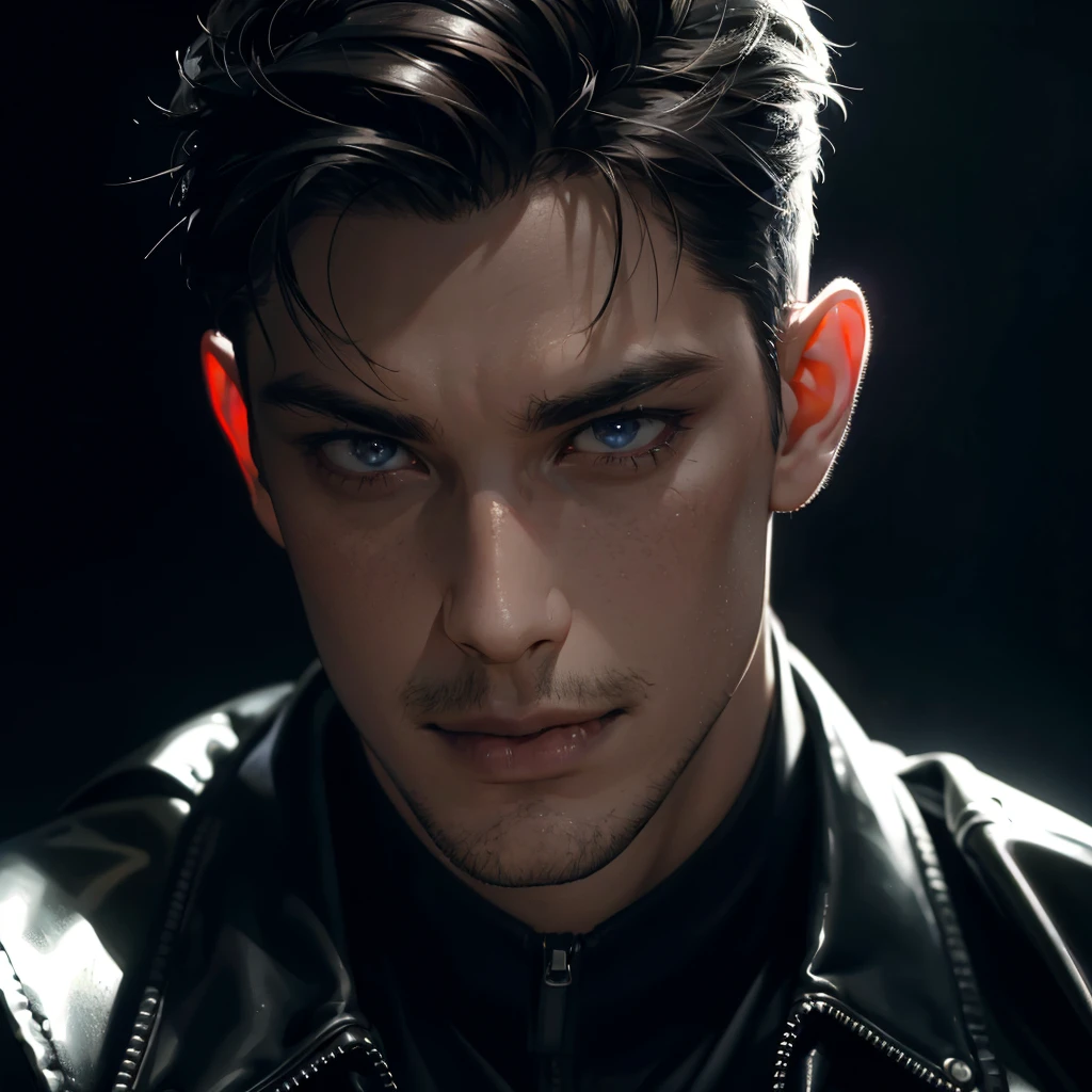 male portrait, evil smile, fangs, human, handsome, dark fantasy, chiaroscuro lighting, dramatic shadows, cinematic composition, high contrast, moody atmosphere, piercing eyes, sharp facial features, intense gaze, detailed skin texture, intricate hair strands, (best quality,4k,8k,highres,masterpiece:1.2),ultra-detailed,(realistic,photorealistic,photo-realistic:1.37)