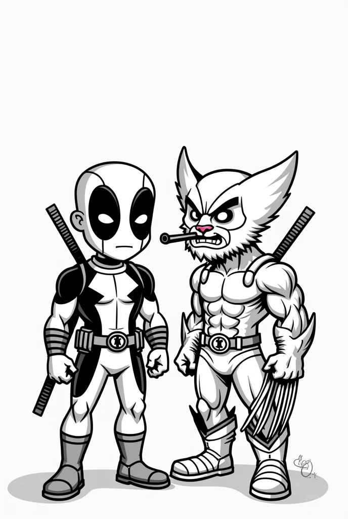 DEADPOOL AND WOLVERINE CARTOON FOR CHILDREN&#39;S BOOK WITHOUT COLOR TO FILL IN 


