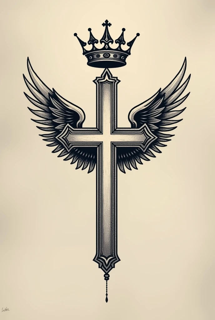 Cross with a crown and wings for a simple tattoo on the abdomen
