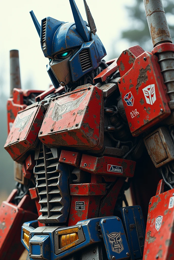 Optimus prime half body shoot.. lot of sticker on body. From Logging truck concept 
