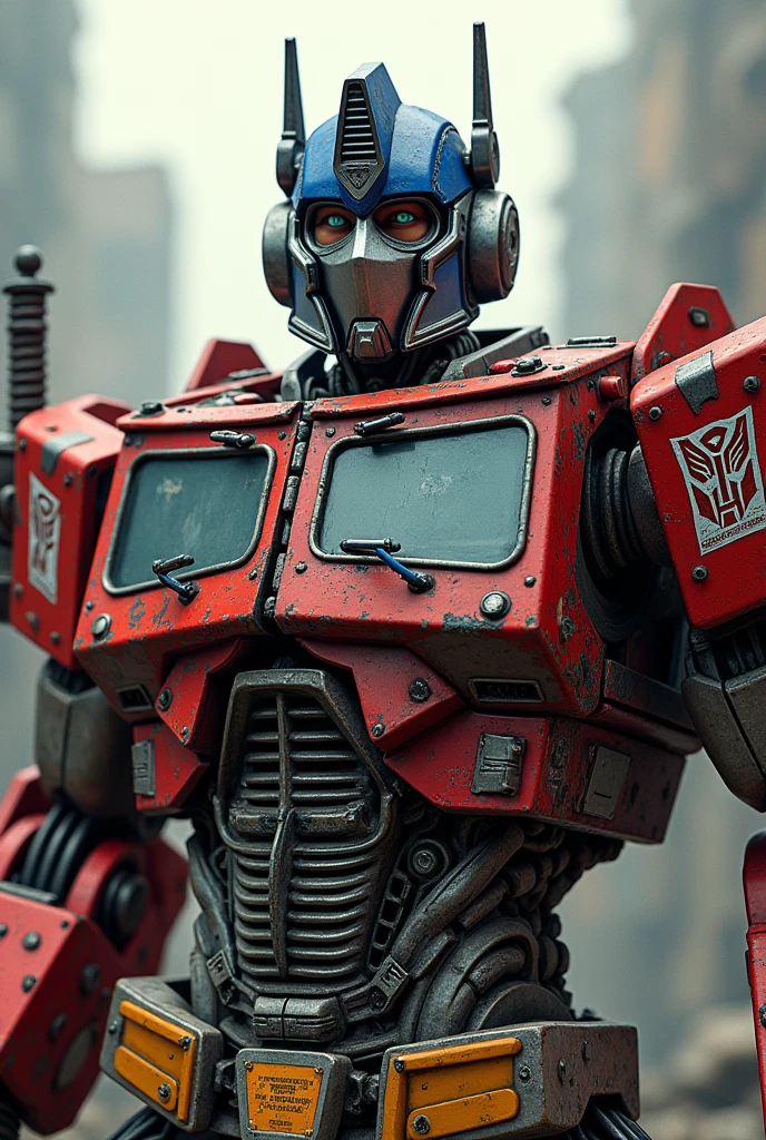 Optimus prime half body shoot.. lot of sticker on body. From Logging truck concept