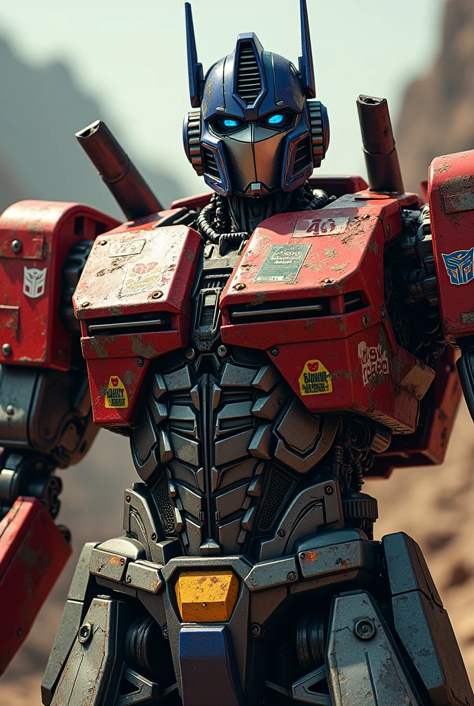 Optimus prime half body shoot.. lot of sticker on body. From Logging truck concept 
