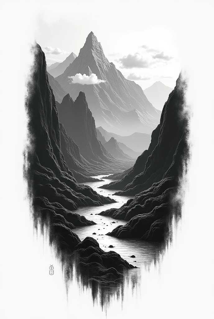 Create an original tattoo, amazing and black and white of a landscape on the arm
