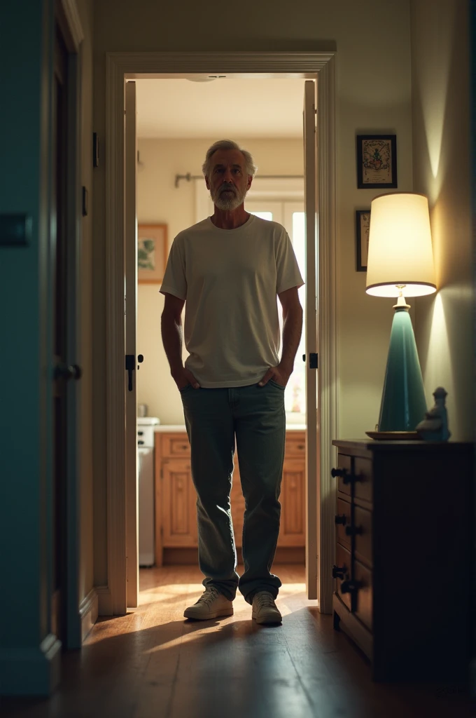 A man standing in home.