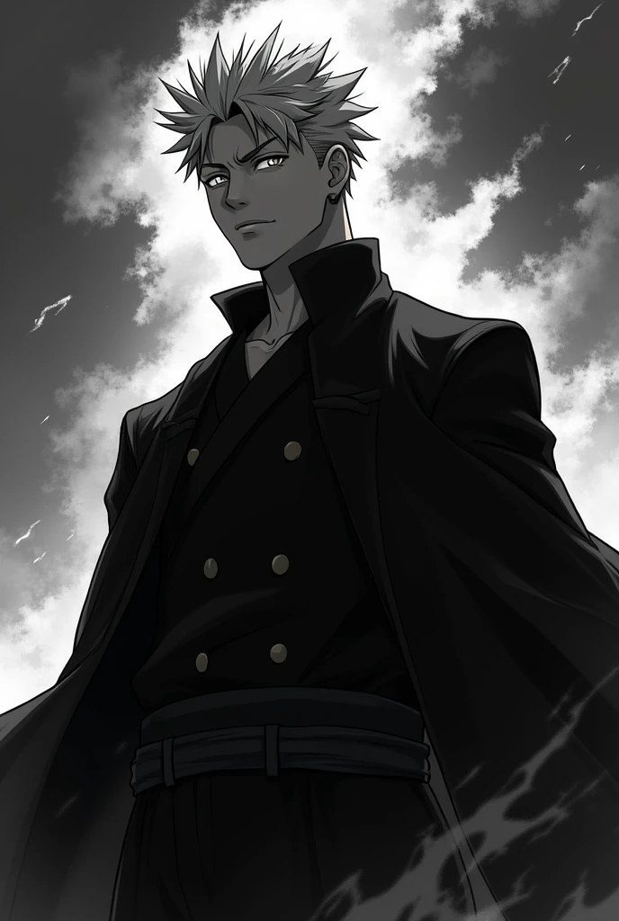 anime styling, Toji Fushiguru, Jujutsu Kaisen, black andwhite, magnificent, cinematic shading, CG anime, giggling