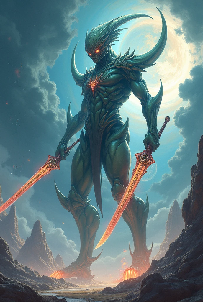 I want a giant celestial alien with two anime swords