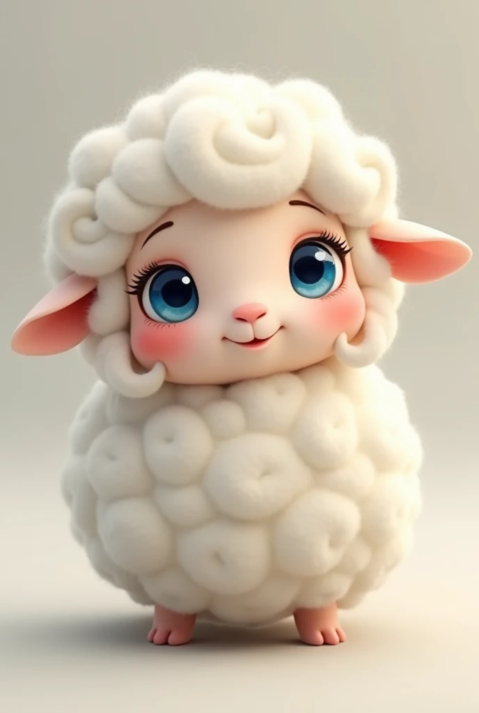 A sheep FURRY, with drooping ears, curly white hair, blue colored eyes, very cute and adorable. An ANTHROPOMORPHIC sheep.