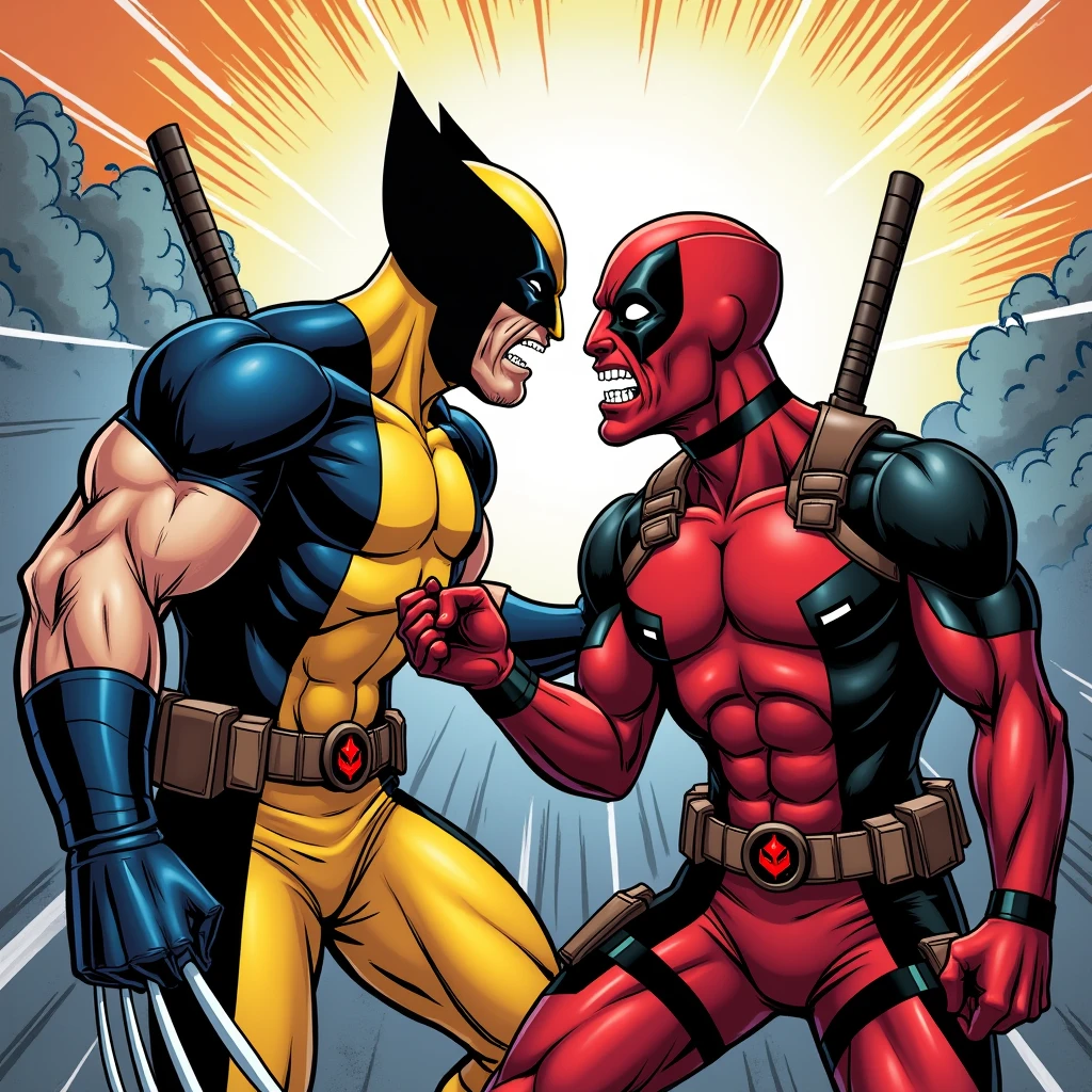 WOLVERINE AND DEADPOOL PLAYING, coloring image