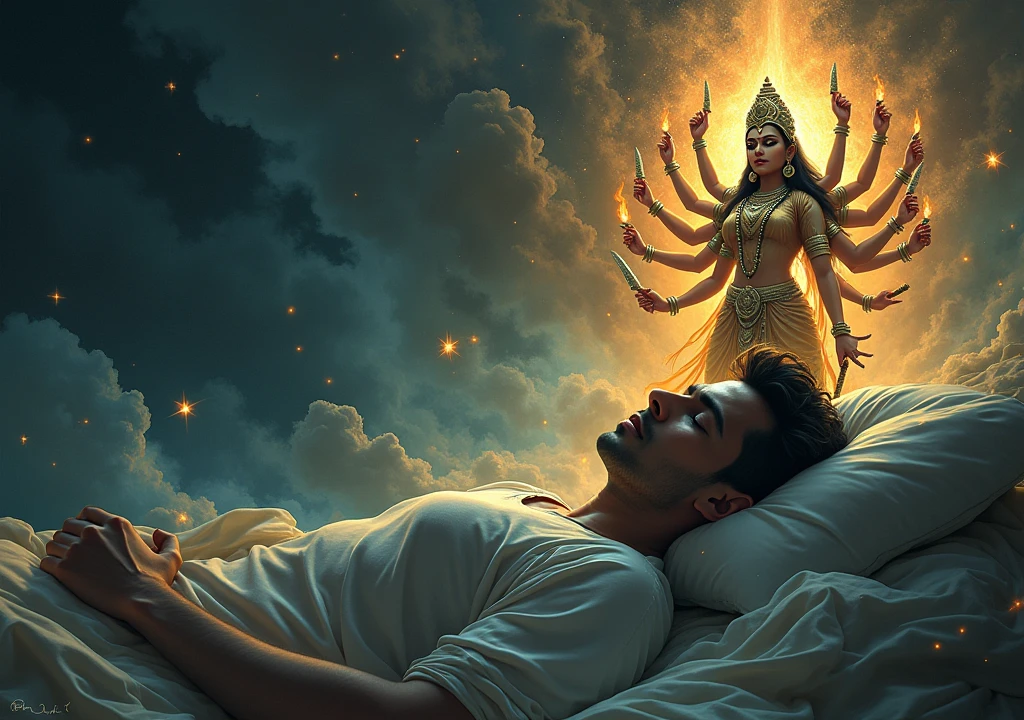 man sleep and dream on angry durga devi