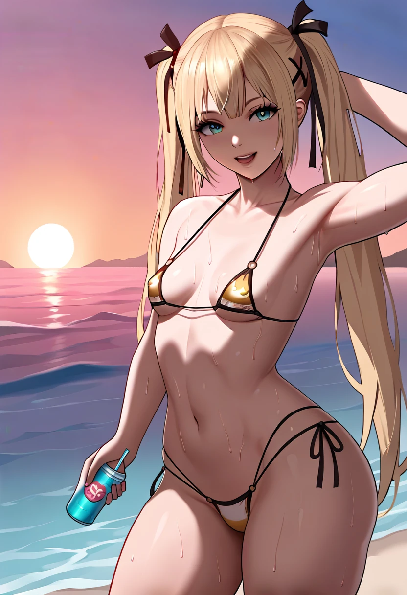 NSFW,masterpiece,Highest quality,High resolution,Super detailed,oshino shinobu \(Bakemonogatari\),Golden Eyes,Blonde,Long Hair,High quality micro bikini,Daytime beach,Palm tree,(Oho face),Embarrassed,Estrus,Sweat,fear,blush,(Leg spread),orgasm,Climax,(Squirting),(Ahegao),Roll your eyes、squint,One man,Having sex,Creampie,,Are standing,Leaning forward,From the back