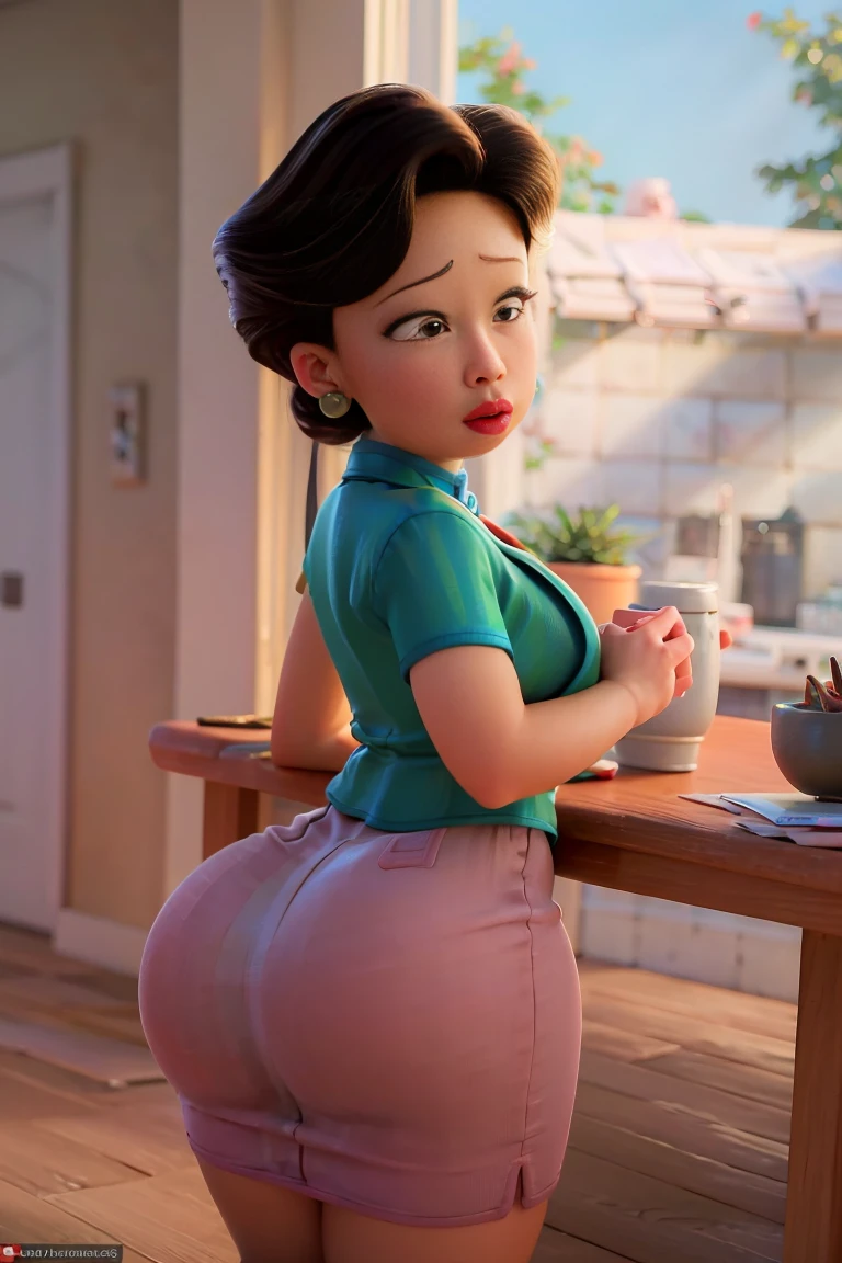 Ming Lee, (8k, RAW photo, best quality, masterpiece:1.2), (intricate details), (best quality), (highres), ((perfect eyes)), perfect face, perfect lighting, vivid colors, intense colors, 1girl, cartoon style, minglee, Big ass, big butt, big thick buttocks, sexy legs , big breast, Extremely tight clothes, pov, Mini, Secretary style skirt, Showing huge ass, Exposed ass, naked ass, Short blouse, Exhibitionist