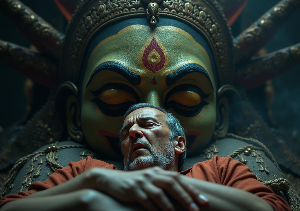 man sleep and dream on angry face durga devi
