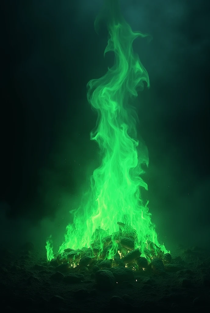 I want an image with black and green color with a fire with black and green color