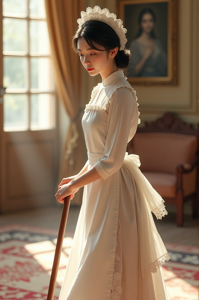 Asian girl being a maid