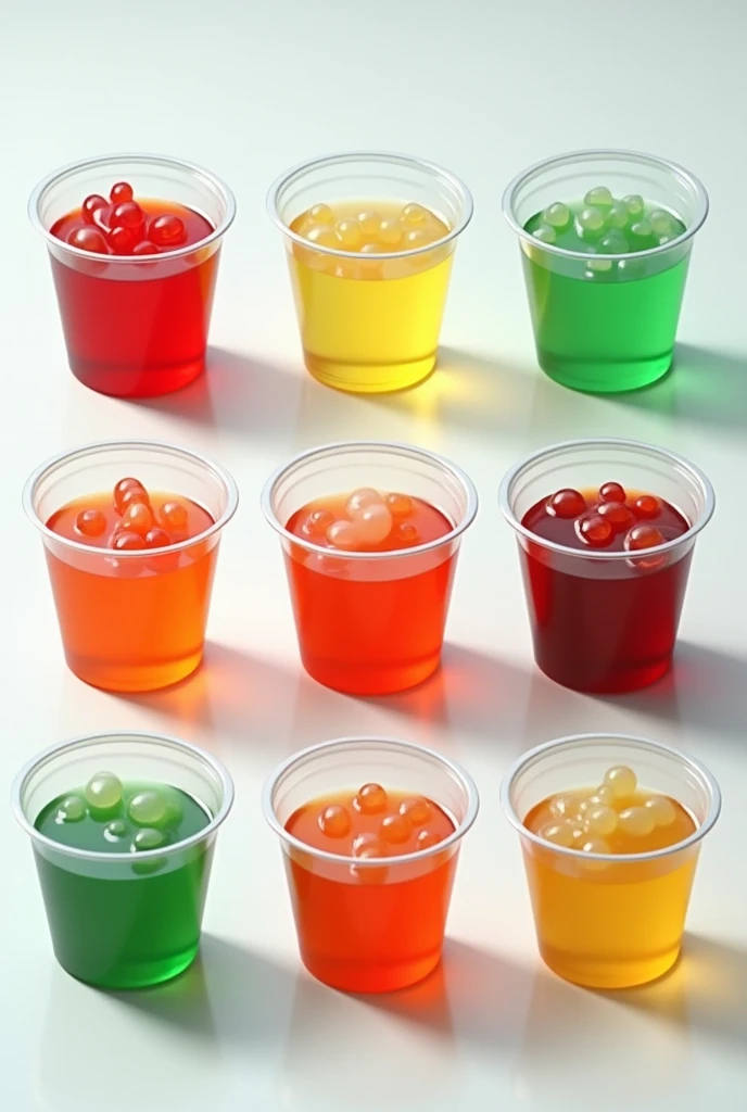 Various gelatins in plastic cups