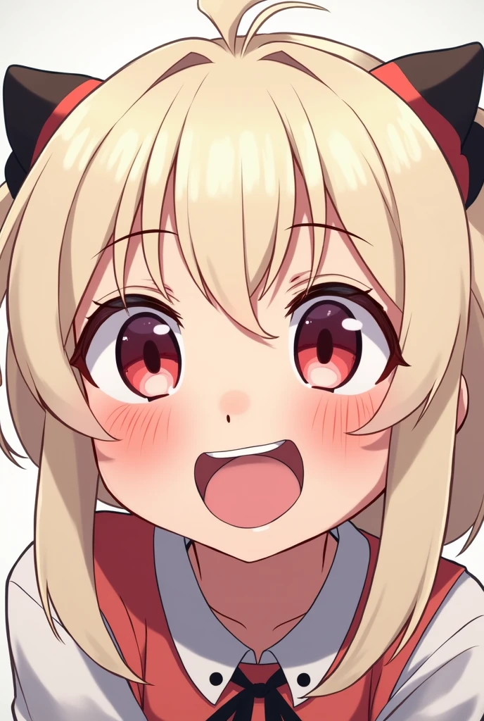 Anime girl with platinum hair and an embarrassed face with her tongue out of her mouth and a naughty face
