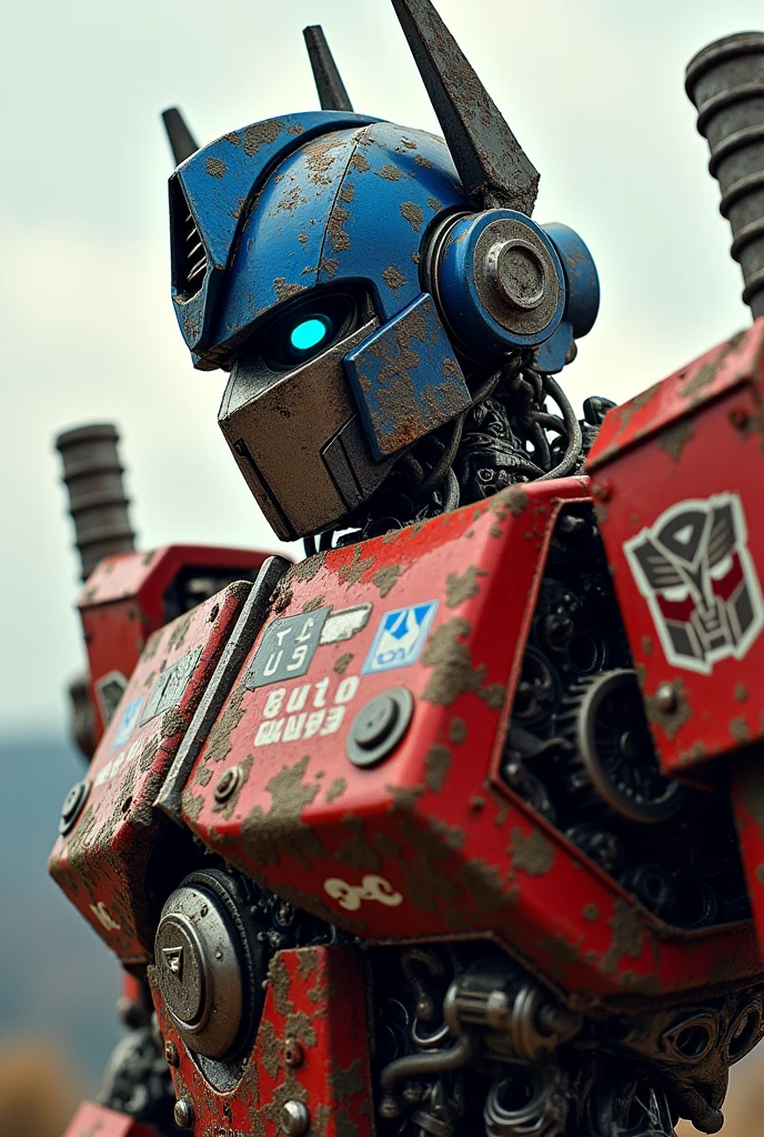 Optimus prime half body shoot.. lot of sticker on body. From Logging truck concept.logo sticker "kaki janda".