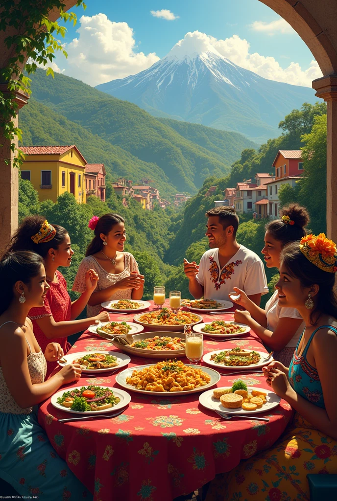 Image that describes Colombia with its typical foods and cultures