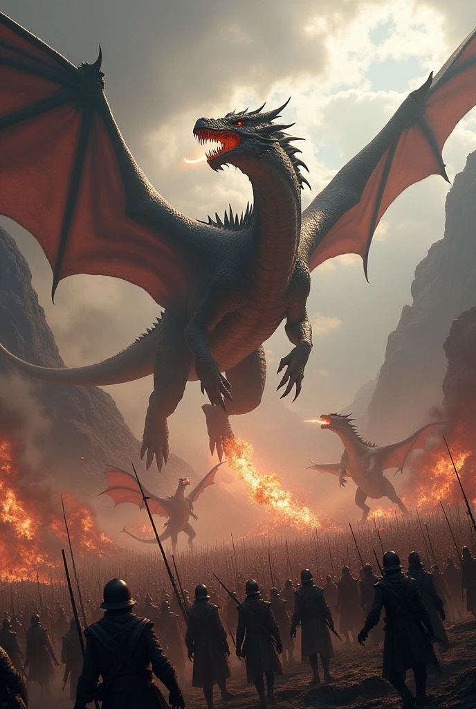 Dragons attacking armies