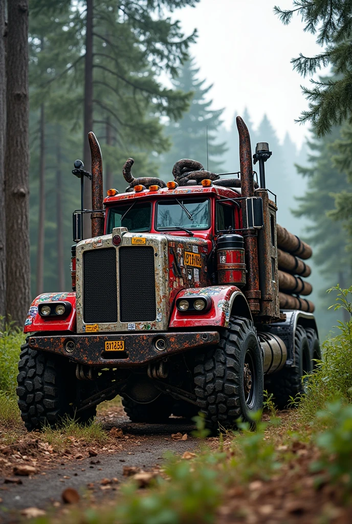 Logging truck concept Optimus prime truck. Lot of sticker.