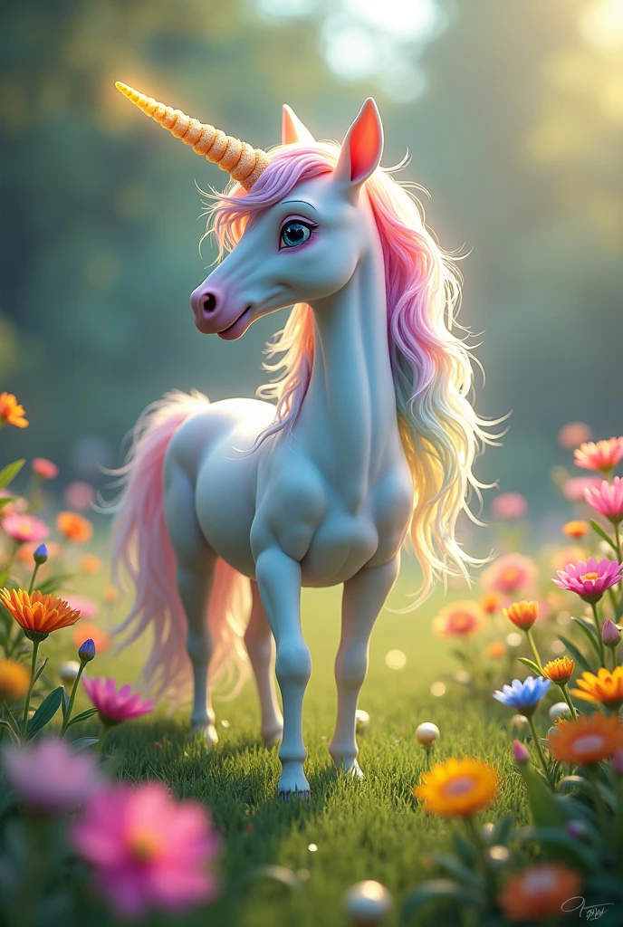 Cute unicorn with rainbow