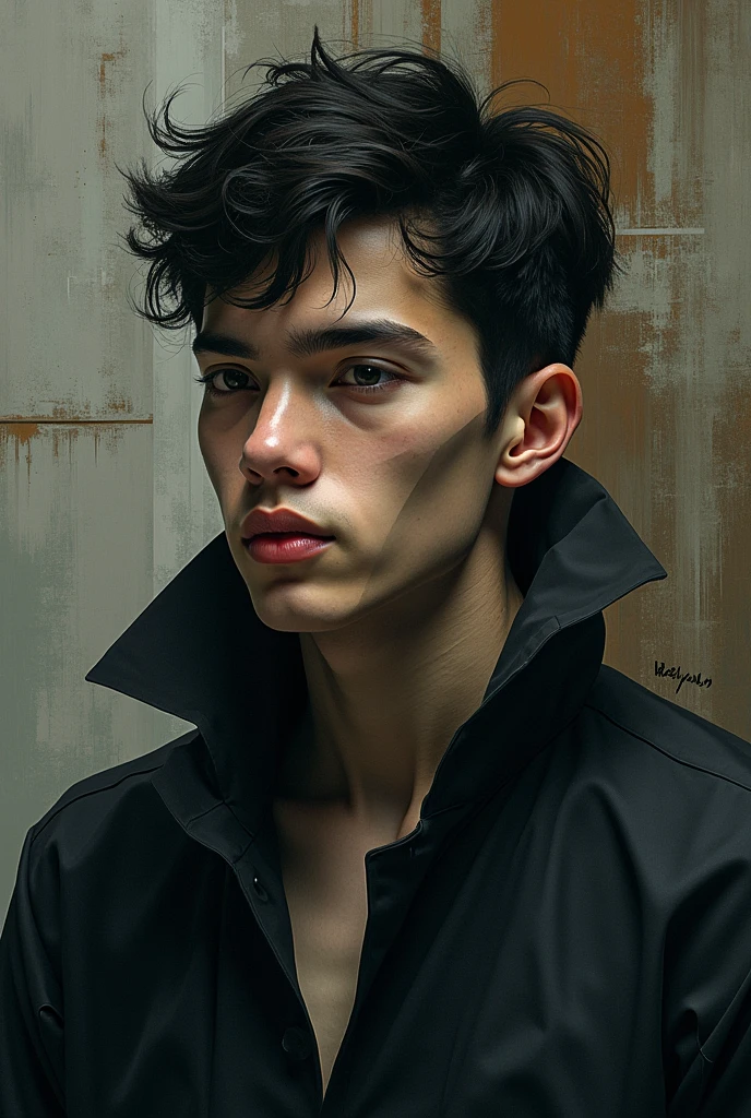 create an image of a young man in dark colors with cubism
