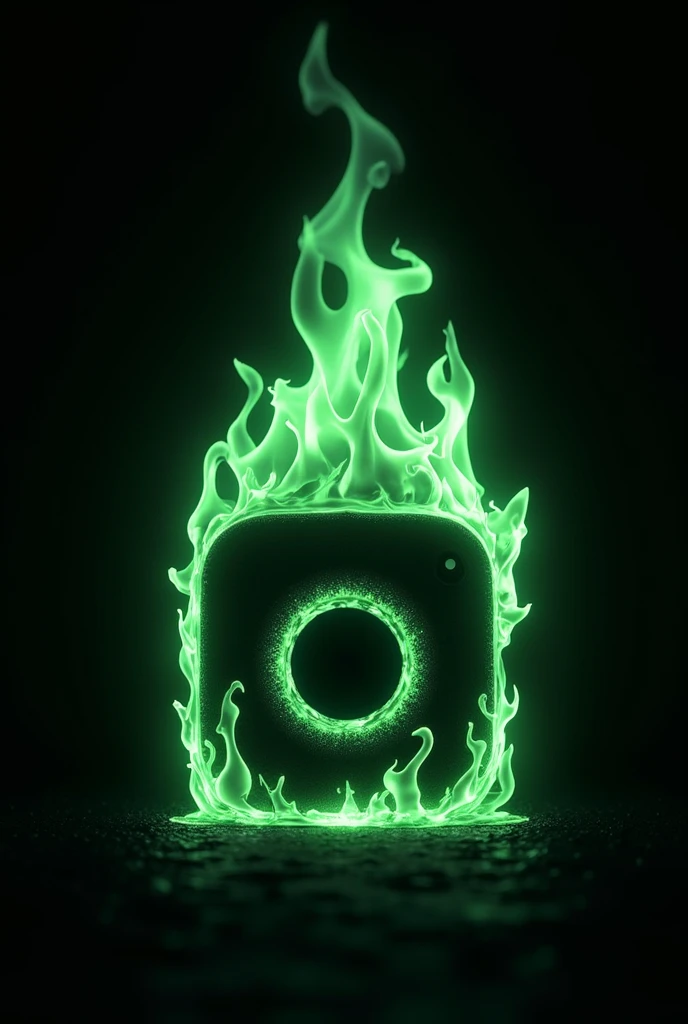 I want an image with black and green colors with a fire with black and green colors on top of an Instagram icon