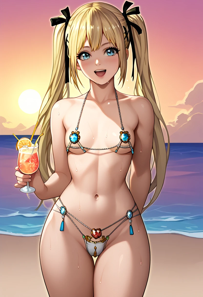 (best quality:1.2), 1girl, Sweat, Venus, cowboy shot, Marierose, DOA, blonde hair, Venus bikini, fortune bikini, jewelry, navel, posing, cute, sexy, expressive face, happy, posing with drink, beach, (best quality:1.2), 1girl, Swimming in the sea, Sweat, Venus, cowboy shot, Marie rose DOA, blonde hair in pigtails, Venus bikini, fortune bikini, jewelry, navel, pretty, sunset, small breasts, big hips, small waist, candid picture, beautiful, (best quality:1.2), 1girl, Swimming in the sea, Sweat, Venus, cowboy shot, Marie rose, DOA, Blonde hair, Venus bikini, fortune bikini, jewelry, navel, pretty, sunset, relaxed, happy, pink sunset, beach wear, modest