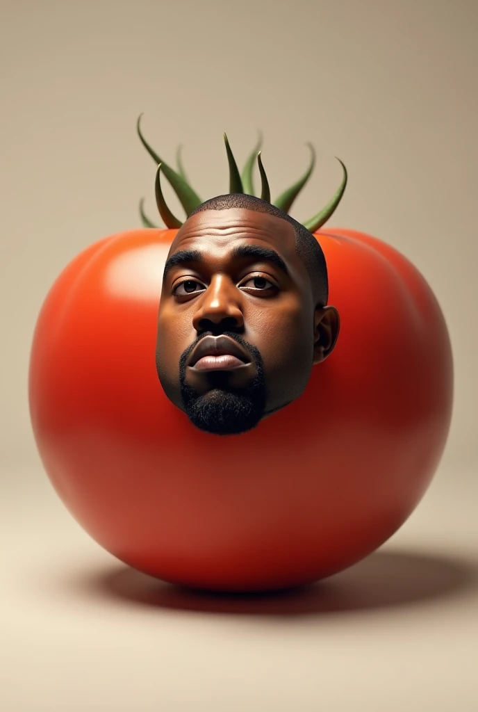 Recreate a very round tomato with Kanye West's face in great detail