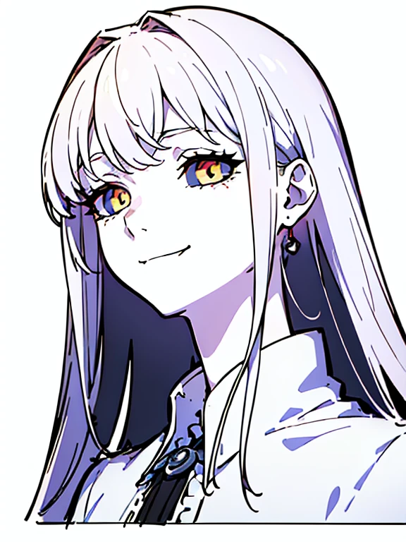 ((((masterpiece, Best Quality, Ultra-high resolution, Best illustrations)))), ((Portrait of a person standing against a white background)), (Very delicate and cute face, Sparkling Eyes), (((black sclera, white small eyes, small iris))), A beautiful girl named "Sinza" is standing diagonally to the left alone, white long hair, She wear sexy black lingerie, full body portrait, (((evil smile))),