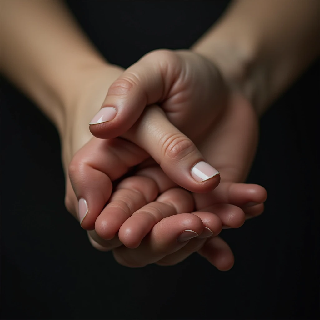 interlocked fingers, close up, 