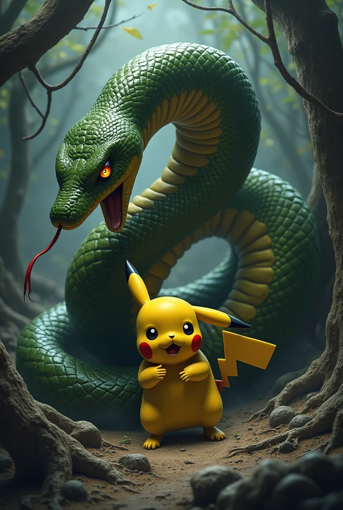 Boa constrictor snake killing Pikachu