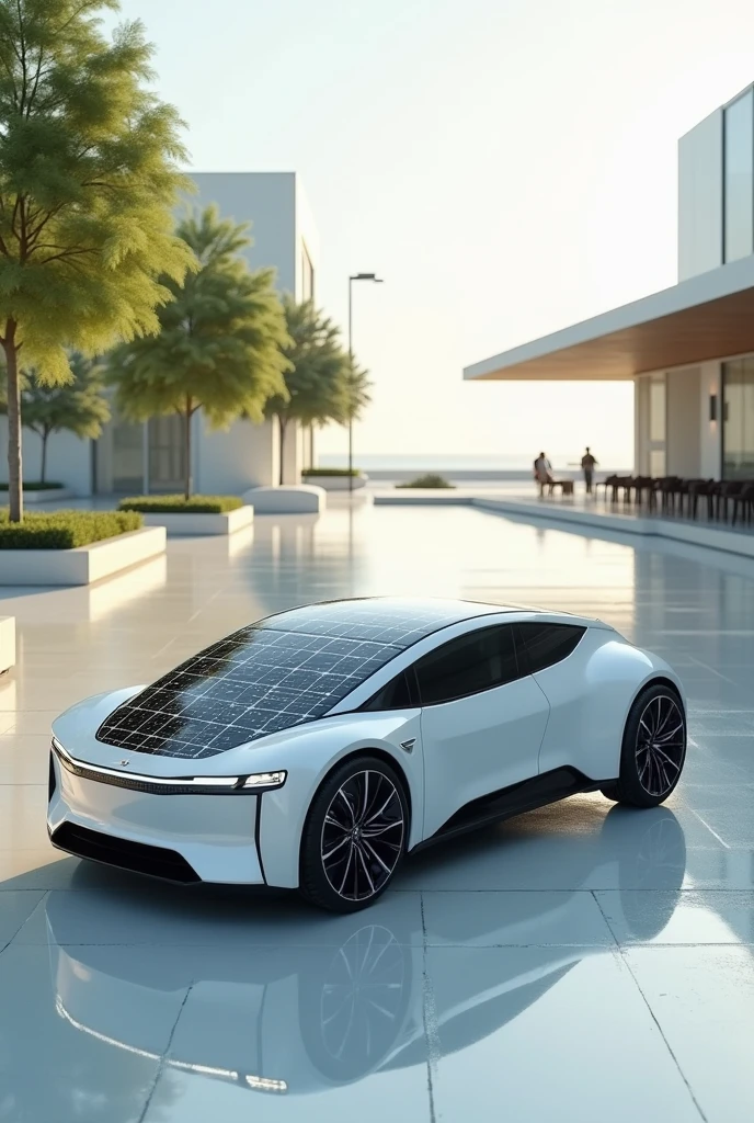 A white car with solar cells on top.