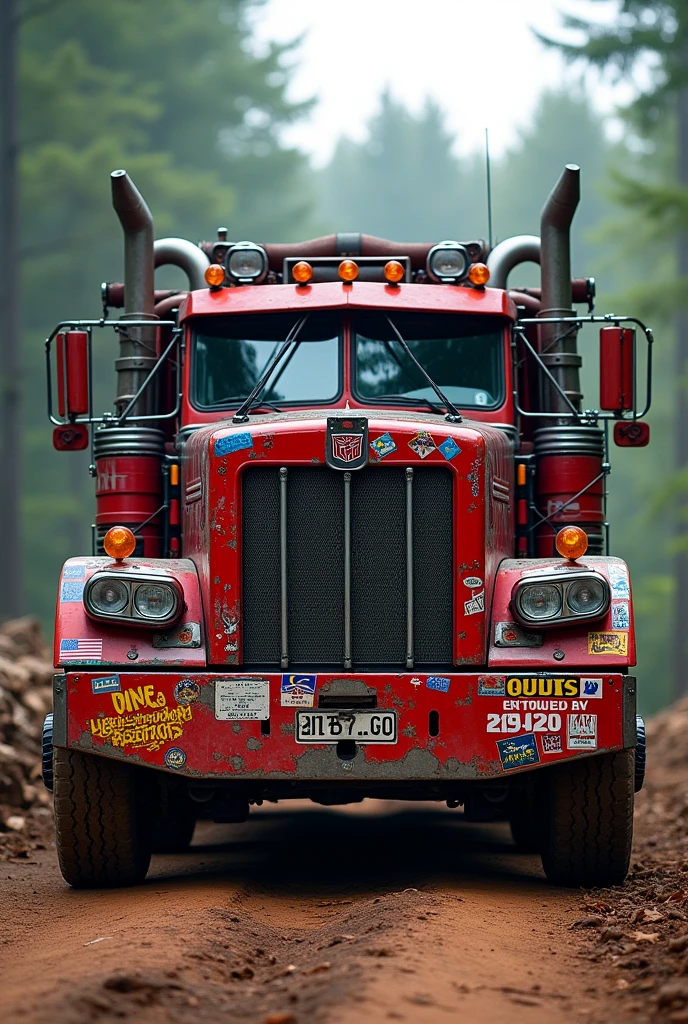Logging truck concept Optimus prime truck. Lot of sticker. Malaysia flag on truck