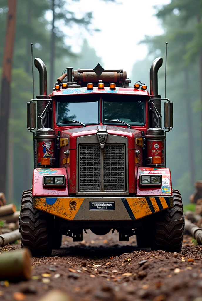 Logging truck concept Optimus prime truck. Lot of sticker. Malaysia flag on truck