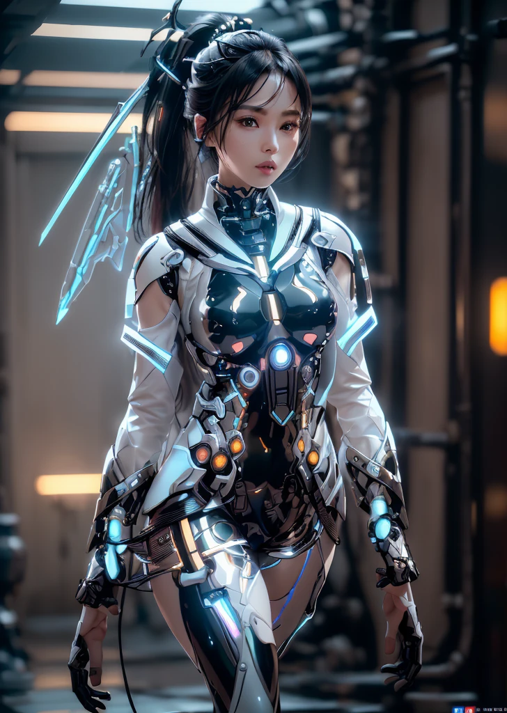 ((best quality)), ((masterpiece)), (detailed), perfect face. real live photo of Stellar Blade, japanese girl with ponytail, futuristic white and black outfit with transparent student sailor design. cybernetic accessories. black background, 8k portrait render, 8 k character details unreal 6 breathtaking detailed ( ( unreal engine ) ), unreal engine 5, masterpice. award winning cinematography. soft focus. highly detailed, intricate details. highly detailed character, photorealistic. unreal engine 5 render.hold katana 
