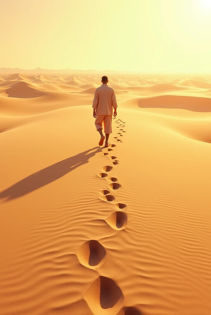 man walking in the sand and leaving footprints behind