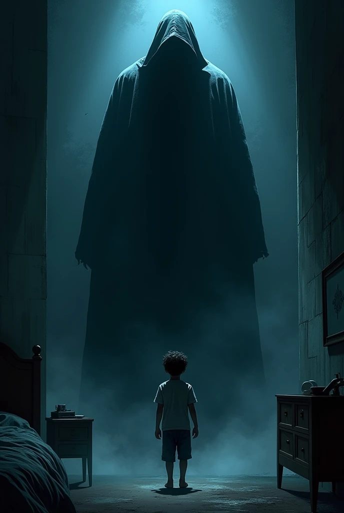 One night, Ethan woke up to the sound of whispering. It was a low, raspy voice, coming from the dark corner of his room. His heart pounded as he slowly turned his head. There, standing at the foot of his bed, was the Shadowman, his body towering over Ethan's small frame.