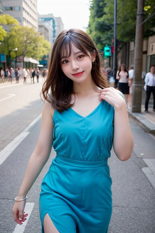 Tabletop, Highest quality, figure, Very detailed, In detail, High resolution, 8k wallpaper, Perfect dynamic composition, Beautiful attention to detail, dress,Medium Hair, Natural color lip, Random sexy poses,smile,Aoyama Street Walk、20-year-old girl