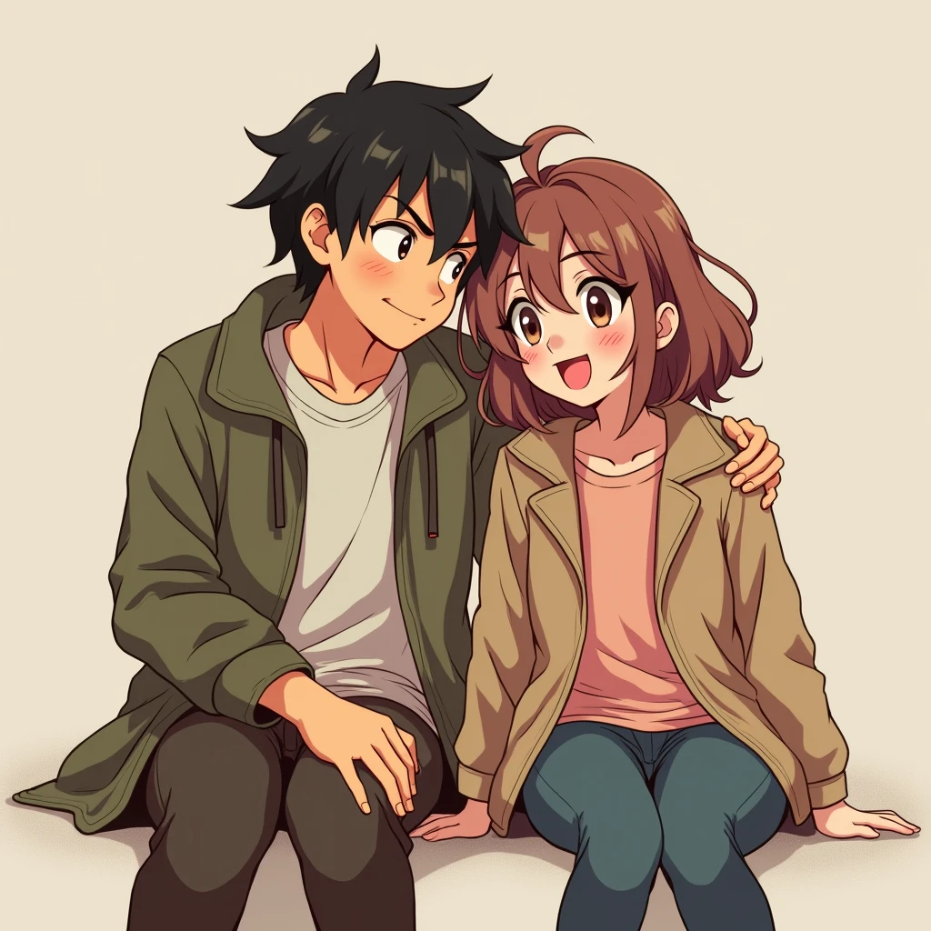 1boy and 1girl, leaning together, 