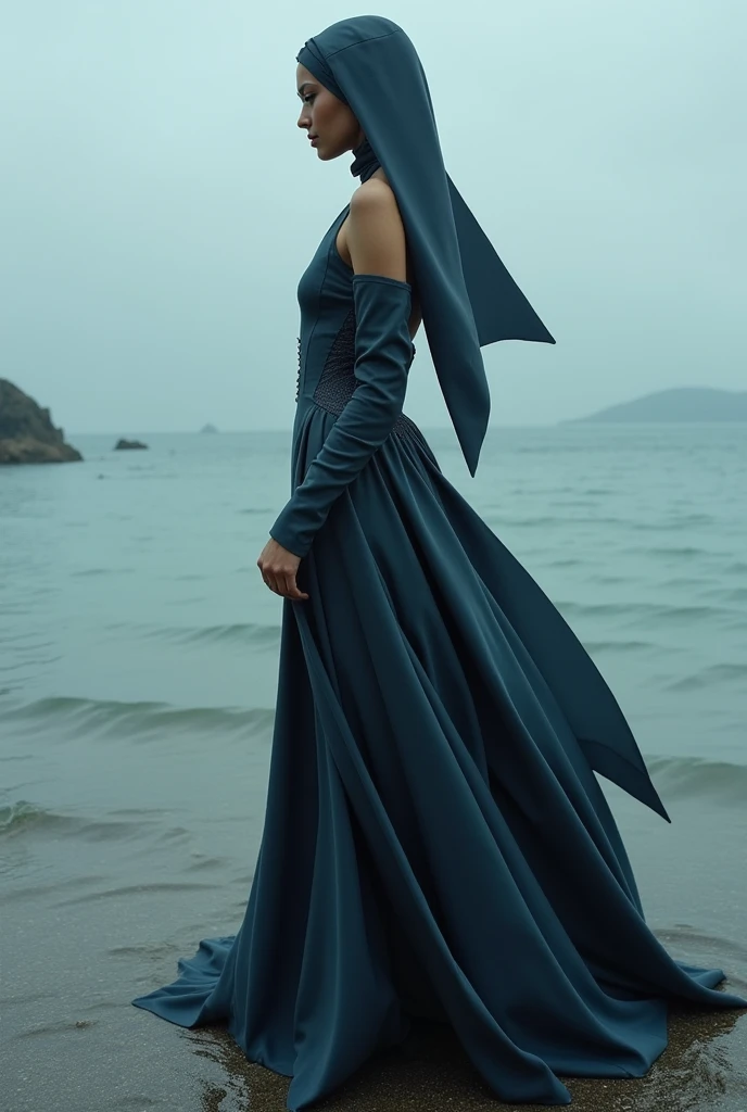 Create a shark-inspired dress with elegance in mind, the lonely, and its strength
