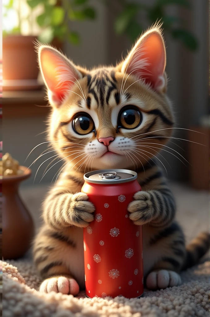 Cat drinking soda