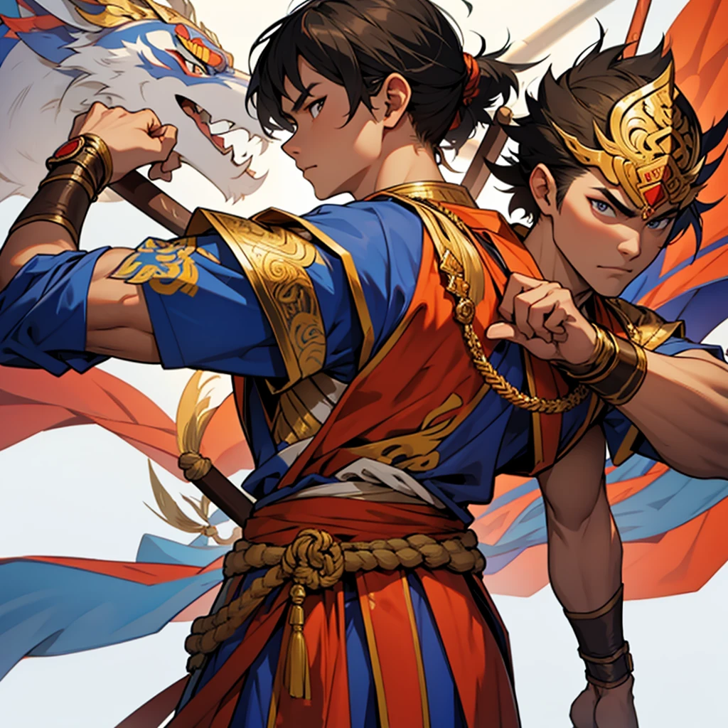 Thai characters wear Thai warrior outfits and carry Thai weapons.